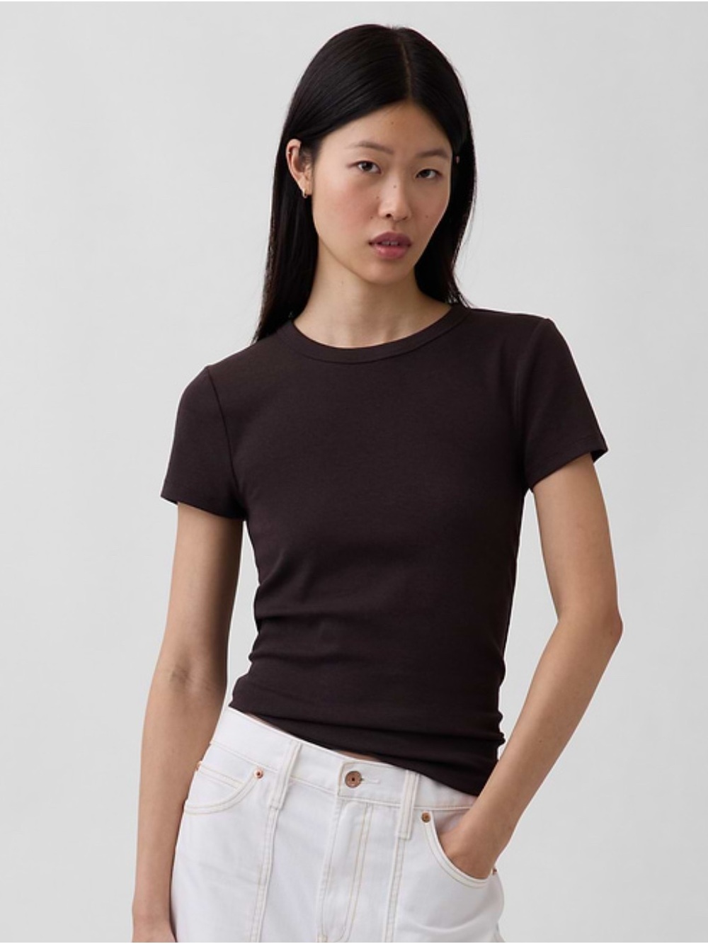 GAP Modern Crewneck T-Shirt M Petite Dark Brown
